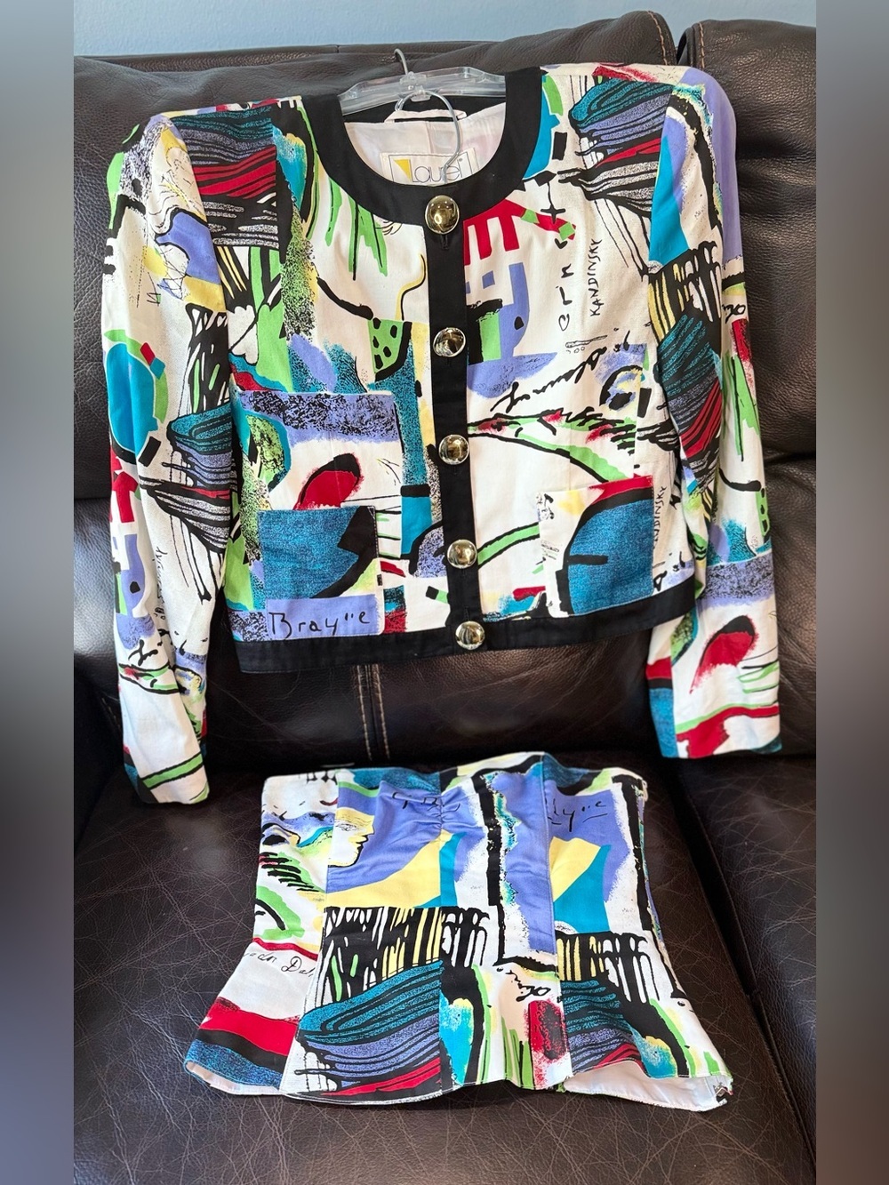 Laurèl Escada 2-Piece Abstract Art Print Ensemble (Jacket + Strapless Corset/Bus - Picture 10 of 15